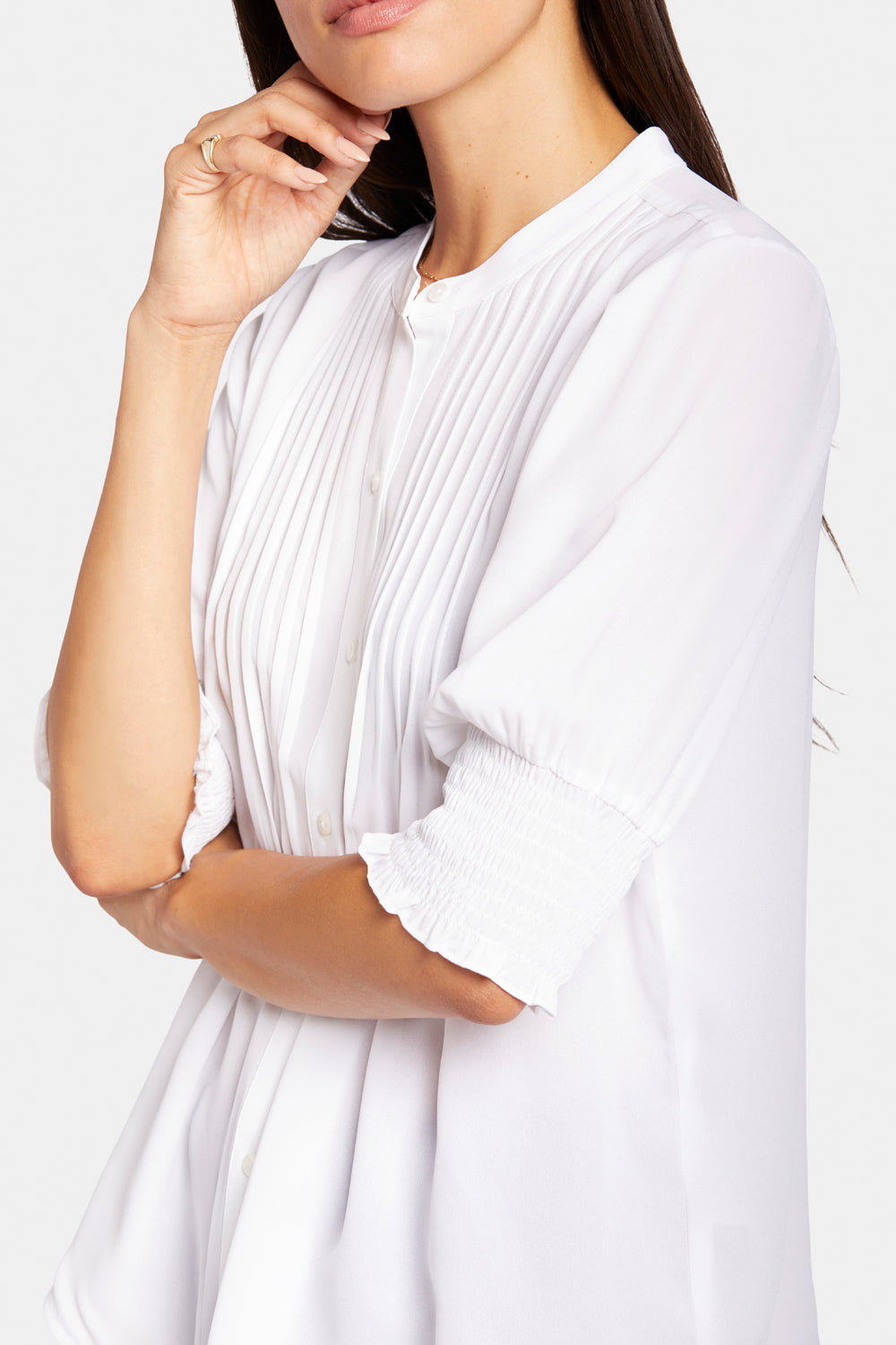 Pleated Short Sleeved Blouse - Optic White