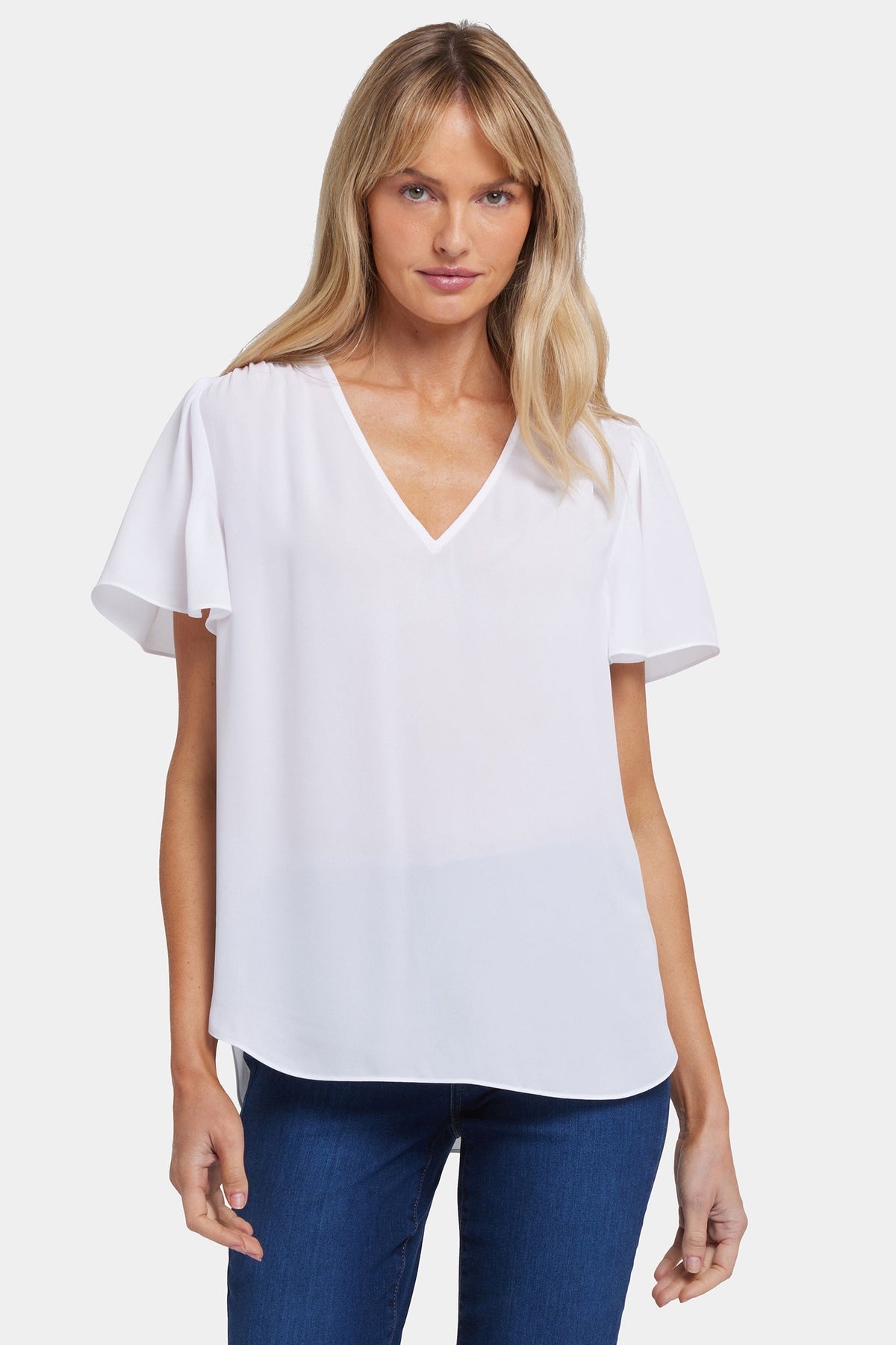 Pleated Flutter Sleeved Blouse - Optic White