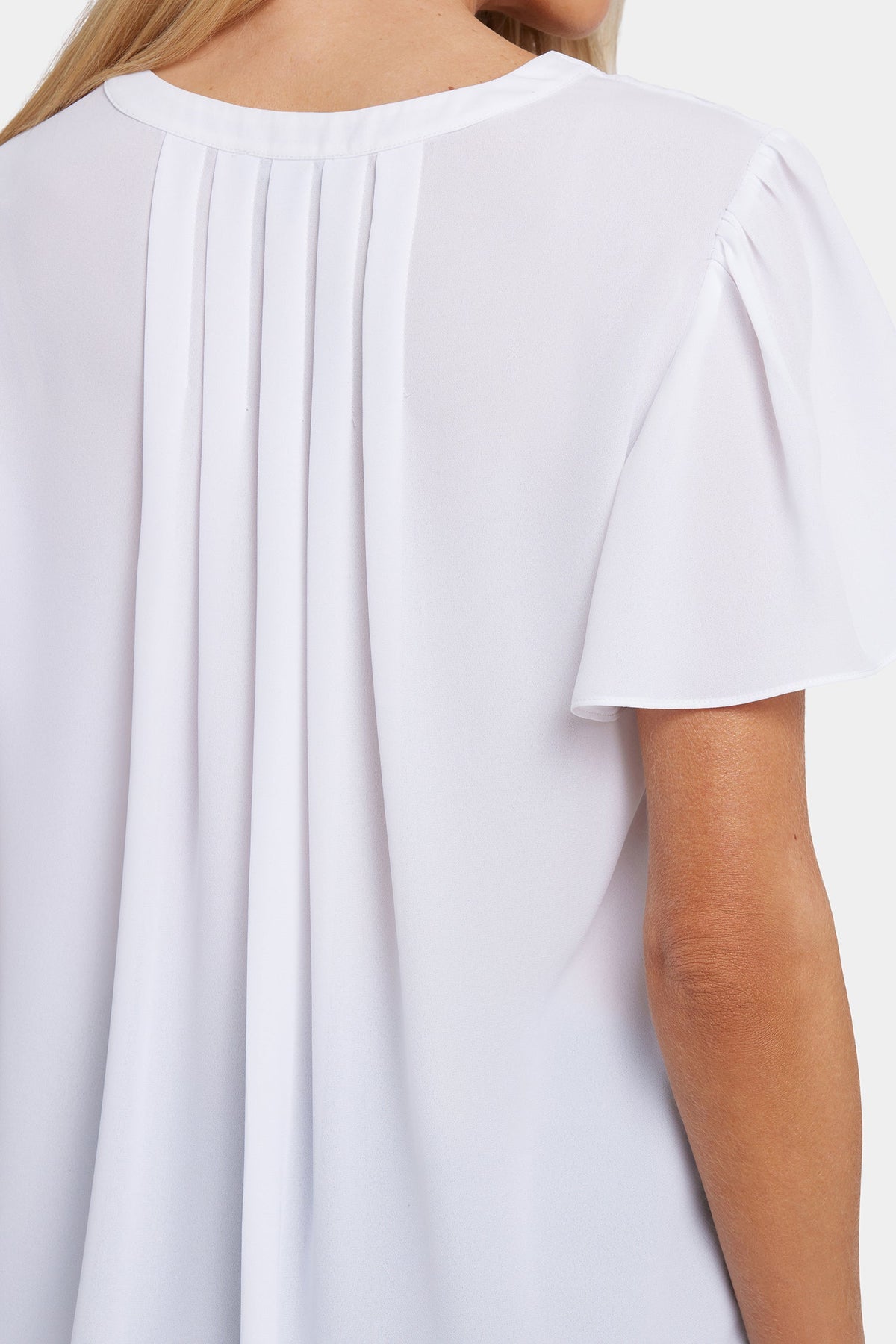 Pleated Flutter Sleeved Blouse - Optic White