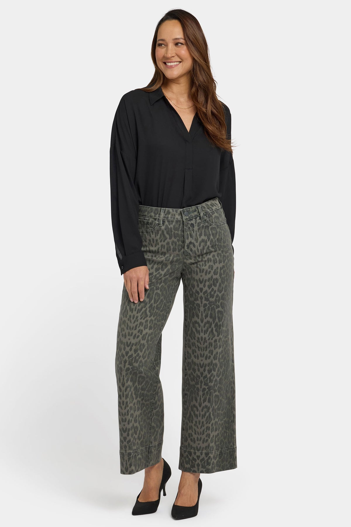 Teresa Wide Leg Ankle Jeans - Vine Leaf Leopard