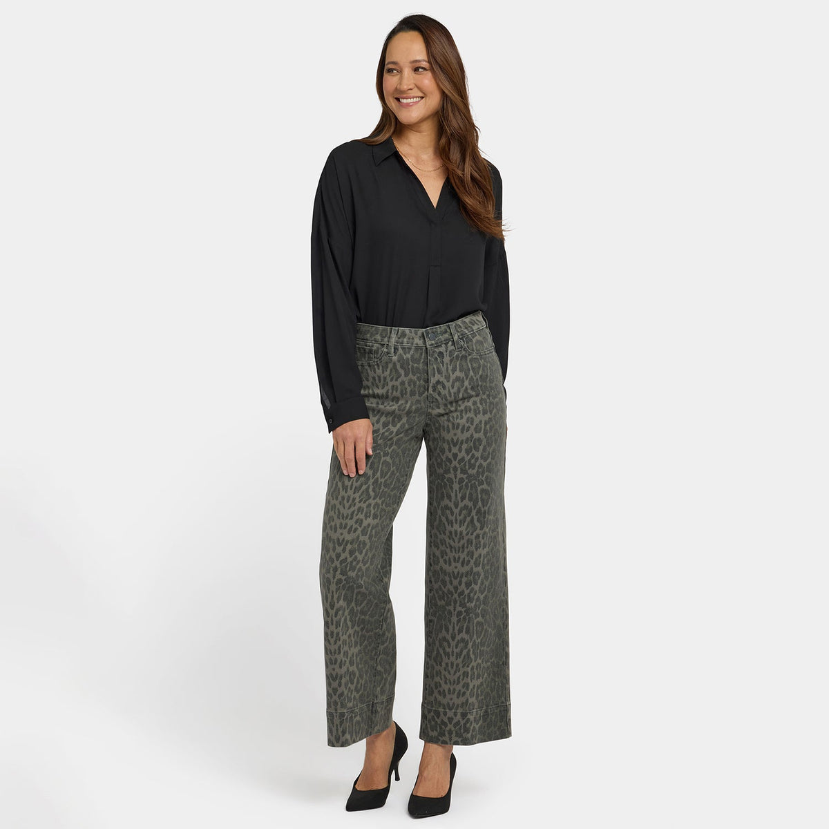 Teresa Wide Leg Ankle Jeans - Vine Leaf Leopard
