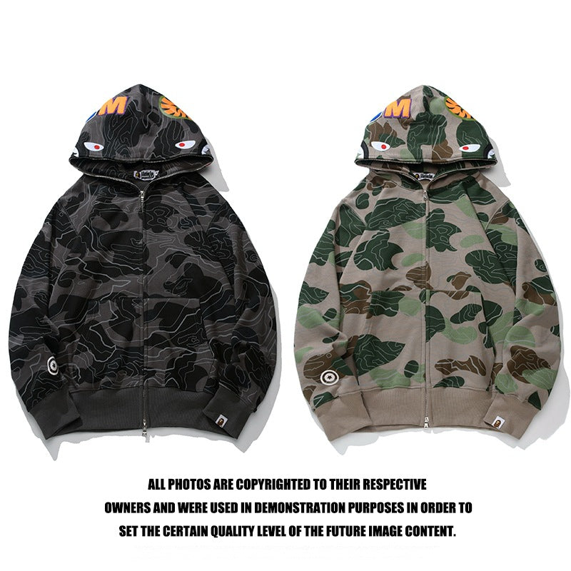Bathing Ape Hoodie Autumn/Winter Camouflage Shark Hooded Cardigan Sweater Jacket