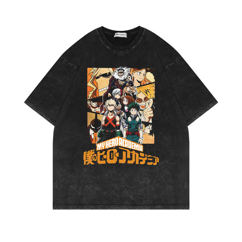 Anime washed old short-sleeved T-shirt