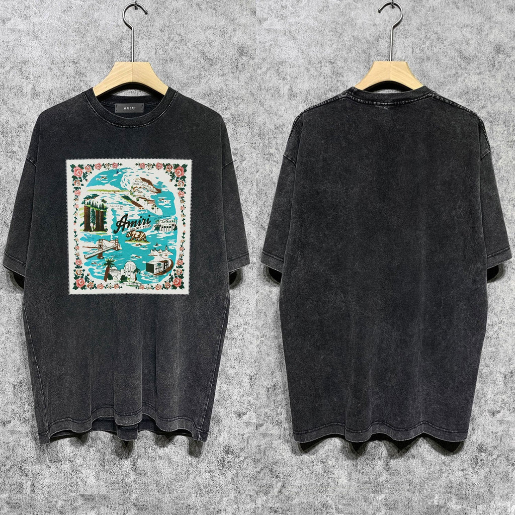 Amiri T Shirts Washed and Worn Retro Short Sleeve T-shirt