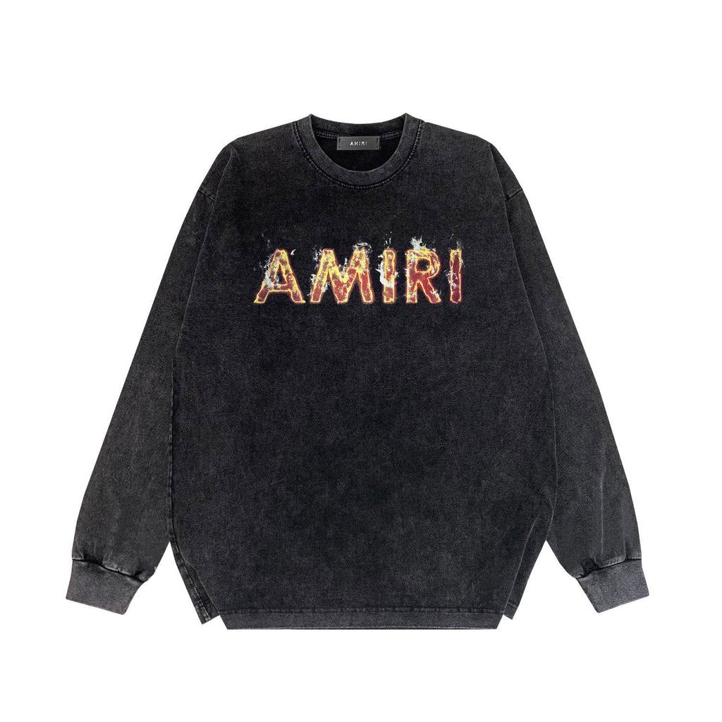 Amiri Long Sleeved Shirt Long-Term Available European and American Fashion Brand Vintage T Shirt Washed and Worn Retro Long-Sleeved T-shirt