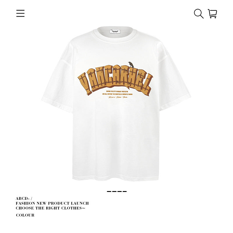 American vintage street T-shirt pure cotton retro men's and women's summer loose
