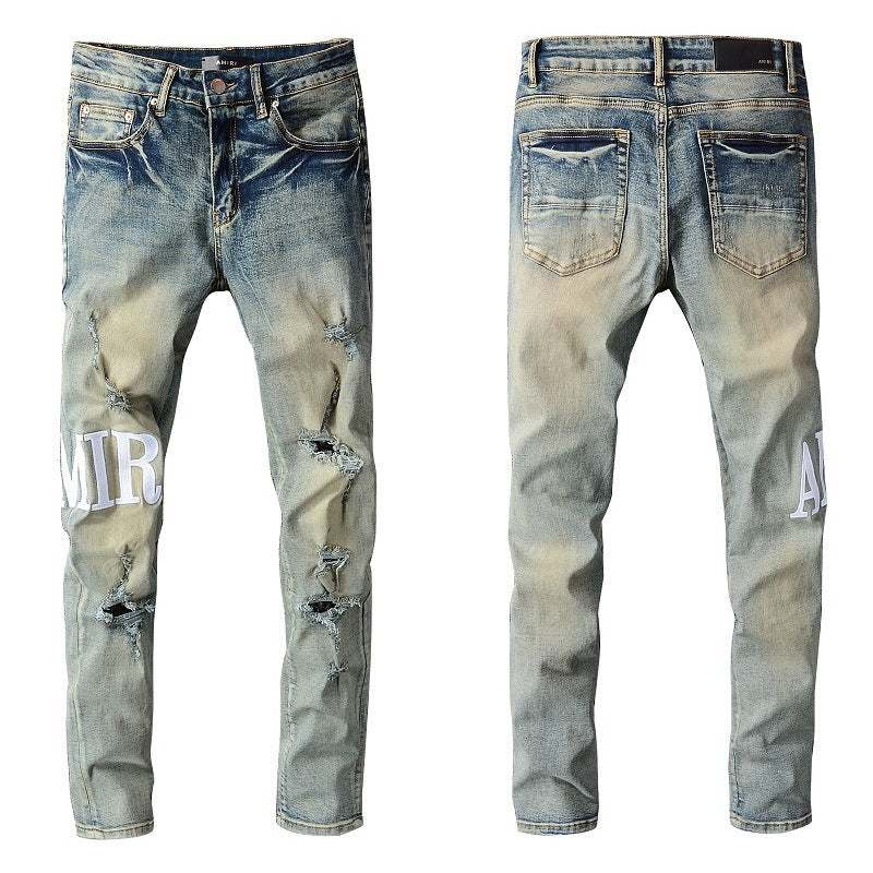 Amiri Jeans Casual Hip Hop Painted Slim Jeans Men #684