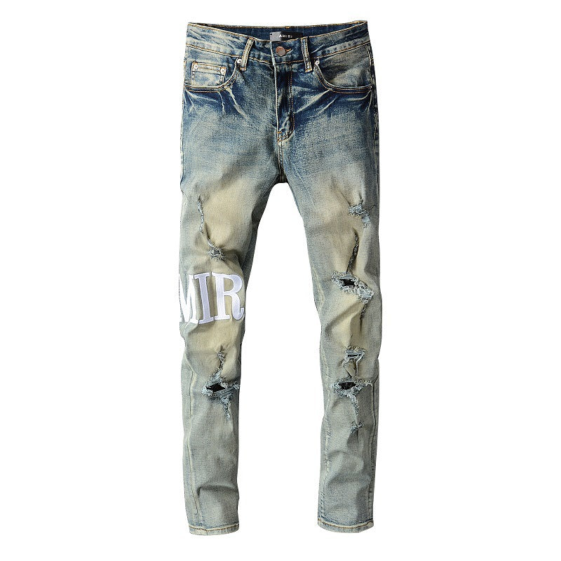 Amiri Jeans Casual Hip Hop Painted Slim Jeans Men #684