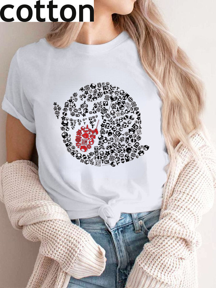 2024Funny Boo Portrait Graphic  Cotton T-Shirt Summer