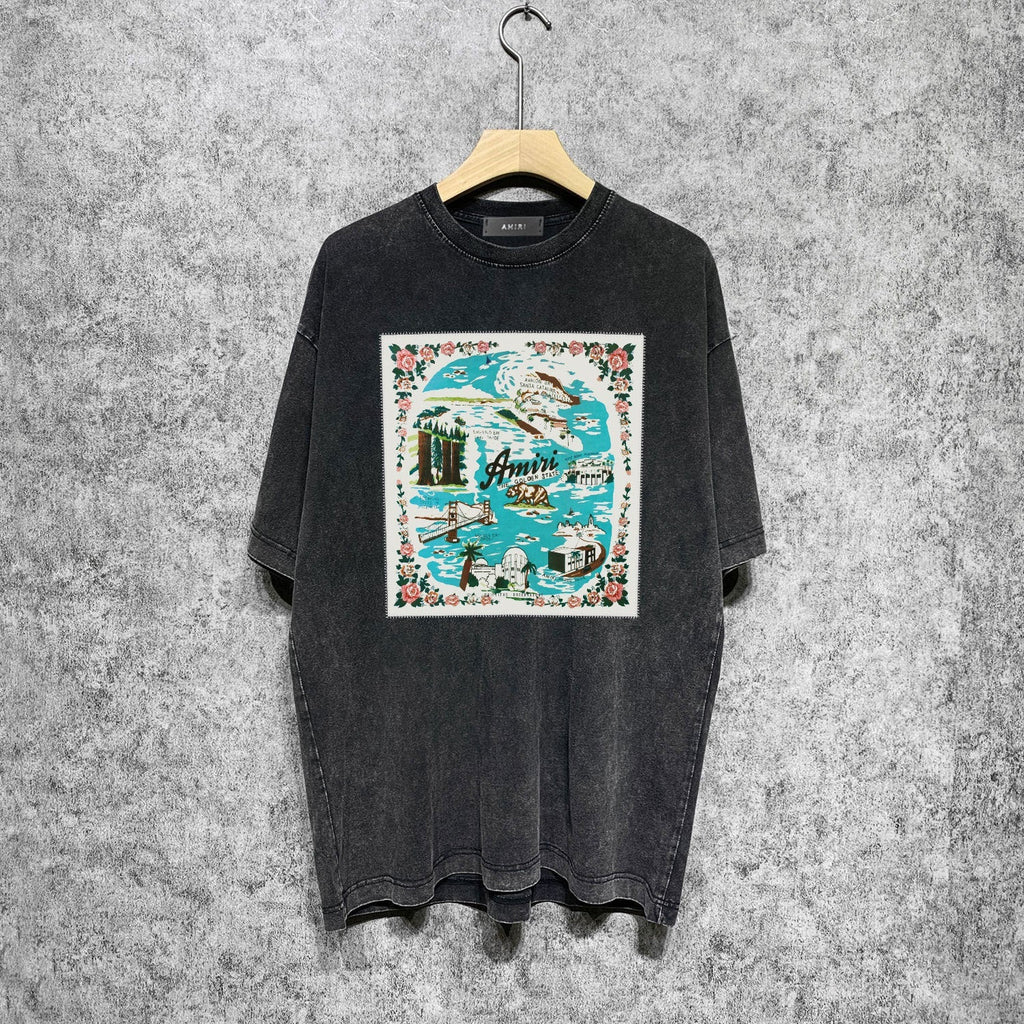Amiri T Shirts Washed and Worn Retro Short Sleeve T-shirt