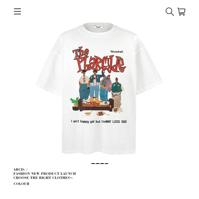 American vintage street T-shirt pure cotton men's and women's summer loose