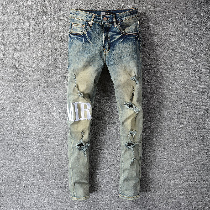 Amiri Jeans Casual Hip Hop Painted Slim Jeans Men #684