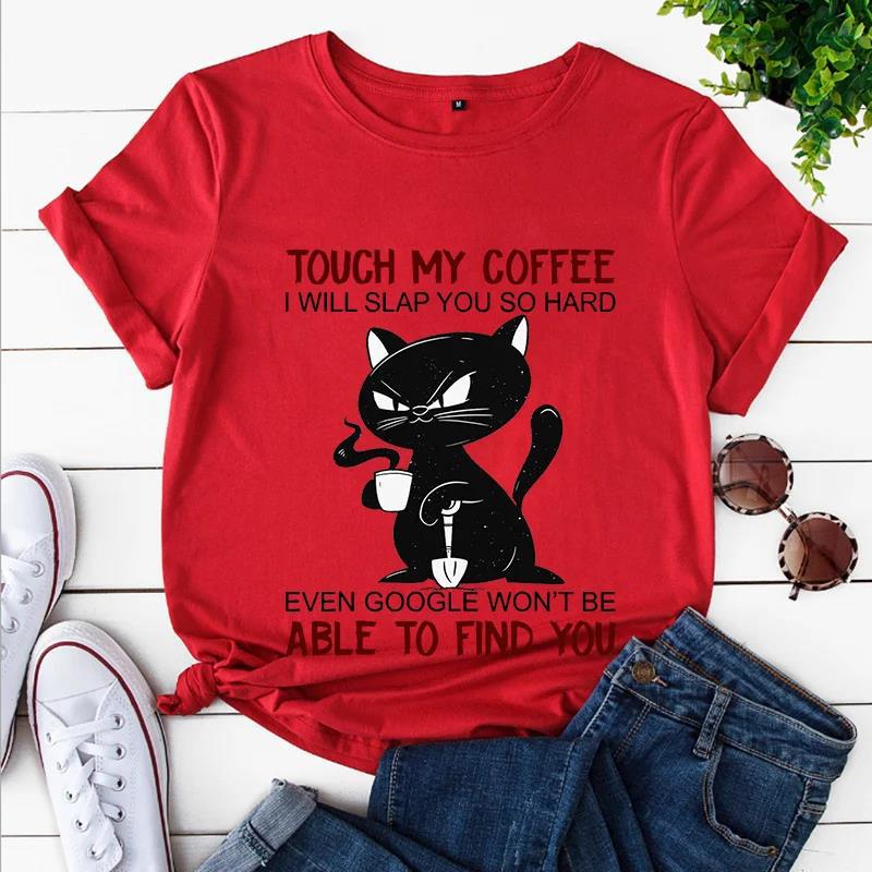 Angry Black Cat T Shirt New Trendy Tee Shirt Touch My Coffee