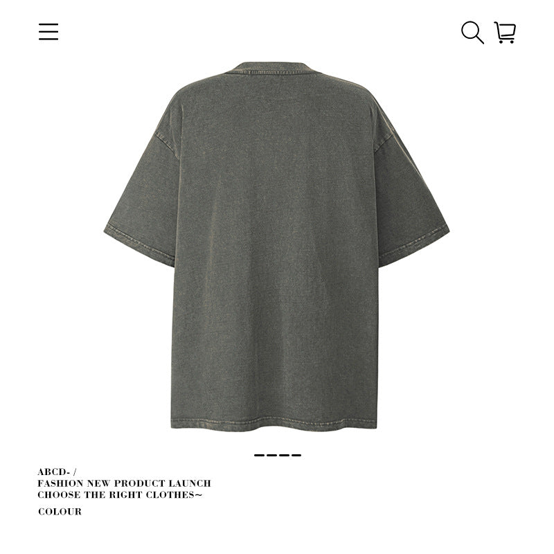 American vintage street T-shirt pure cotton retro men's and women's summer loose