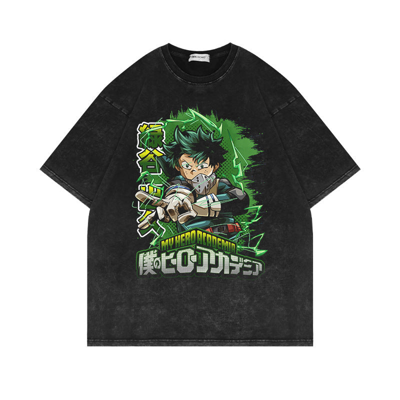 Anime washed old short-sleeved T-shirt