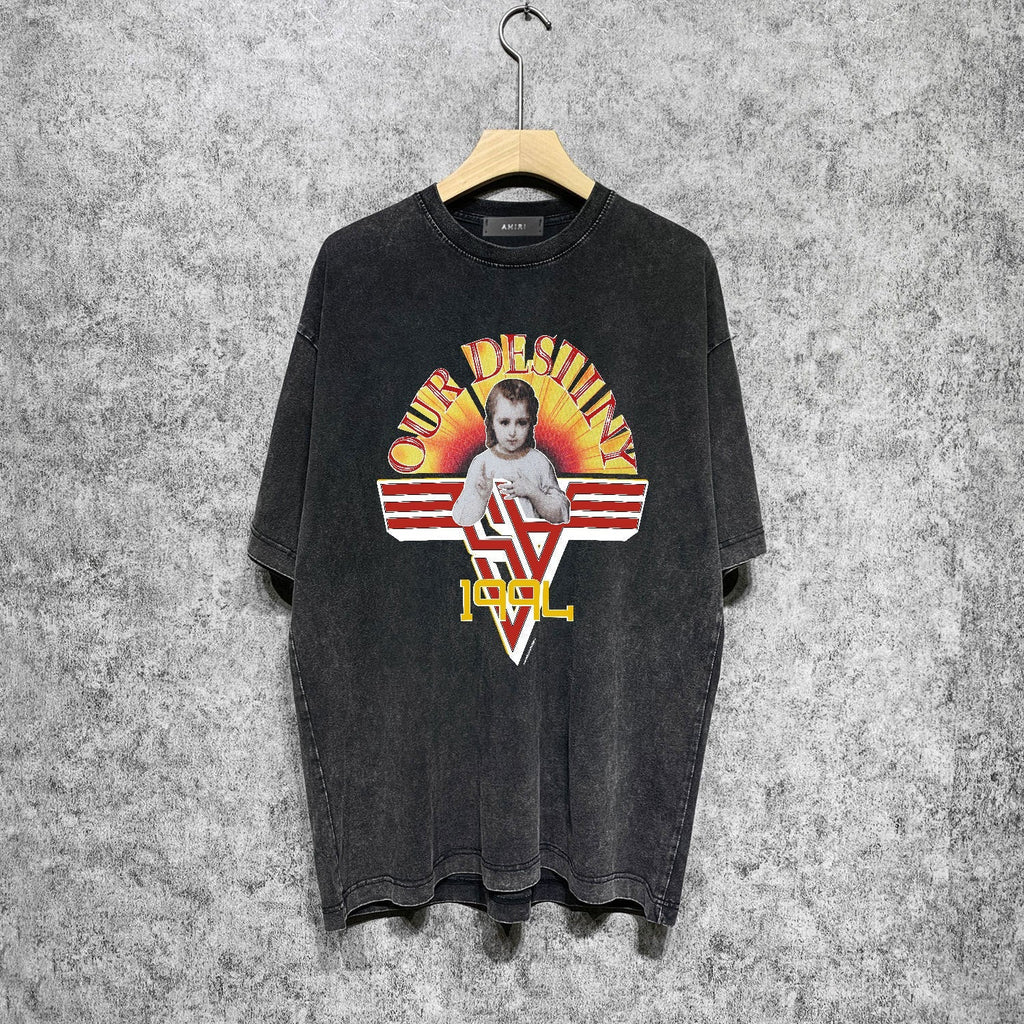 Amiri T Shirts Washed and Worn Retro Short Sleeve T-shirt
