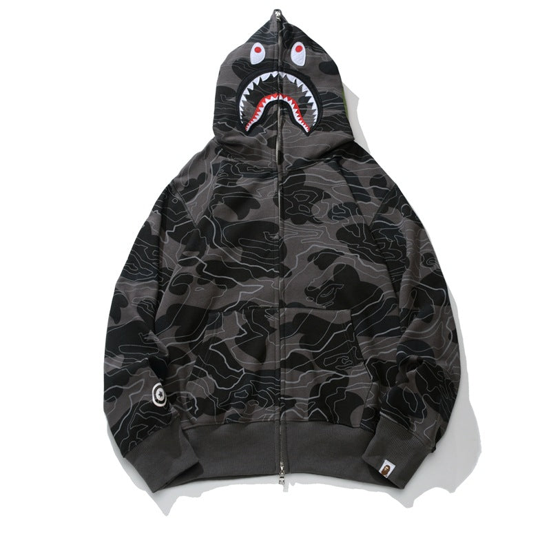 Bathing Ape Hoodie Autumn/Winter Camouflage Shark Hooded Cardigan Sweater Jacket