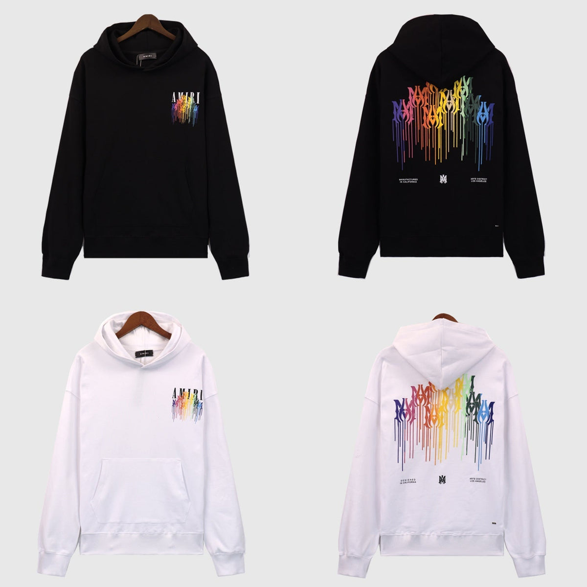 Amiri Hoodie OW Rainbow Letter Pattern Pullover Hooded Sweater