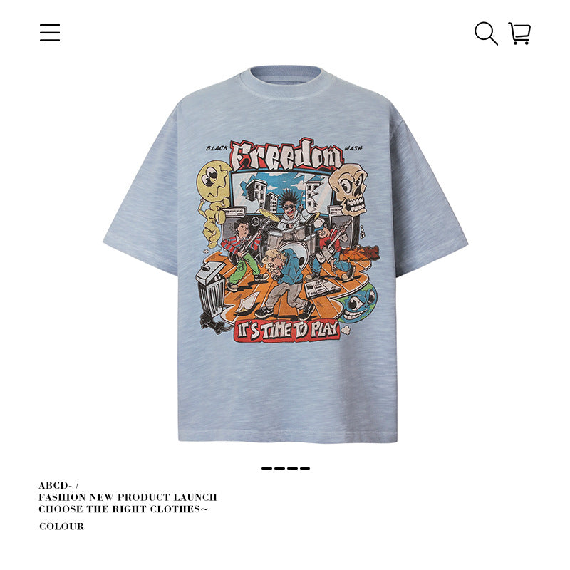 American vintage street T-shirt pure cotton men's and women's summer loose
