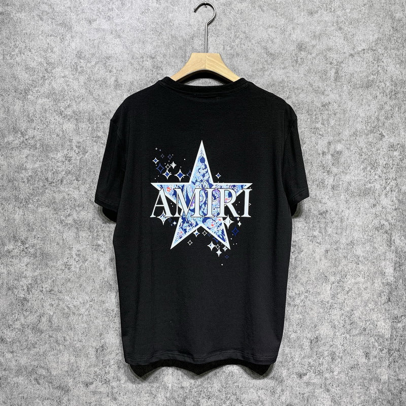Amiri T Shirt Blue Five-Pointed Star Casual Round Neck