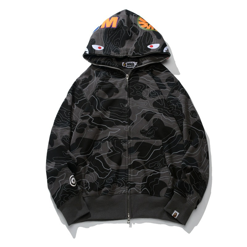 Bathing Ape Hoodie Autumn/Winter Camouflage Shark Hooded Cardigan Sweater Jacket