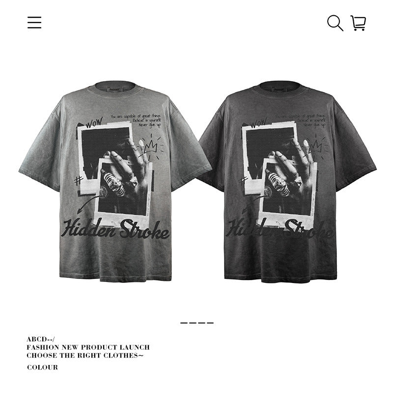 American vintage street T-shirt pure cotton retro men's and women's summer loose