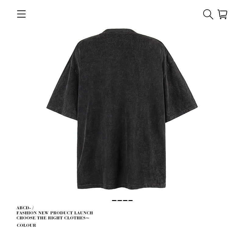 American vintage street T-shirt pure cotton retro men's and women's summer loose half sleeves
