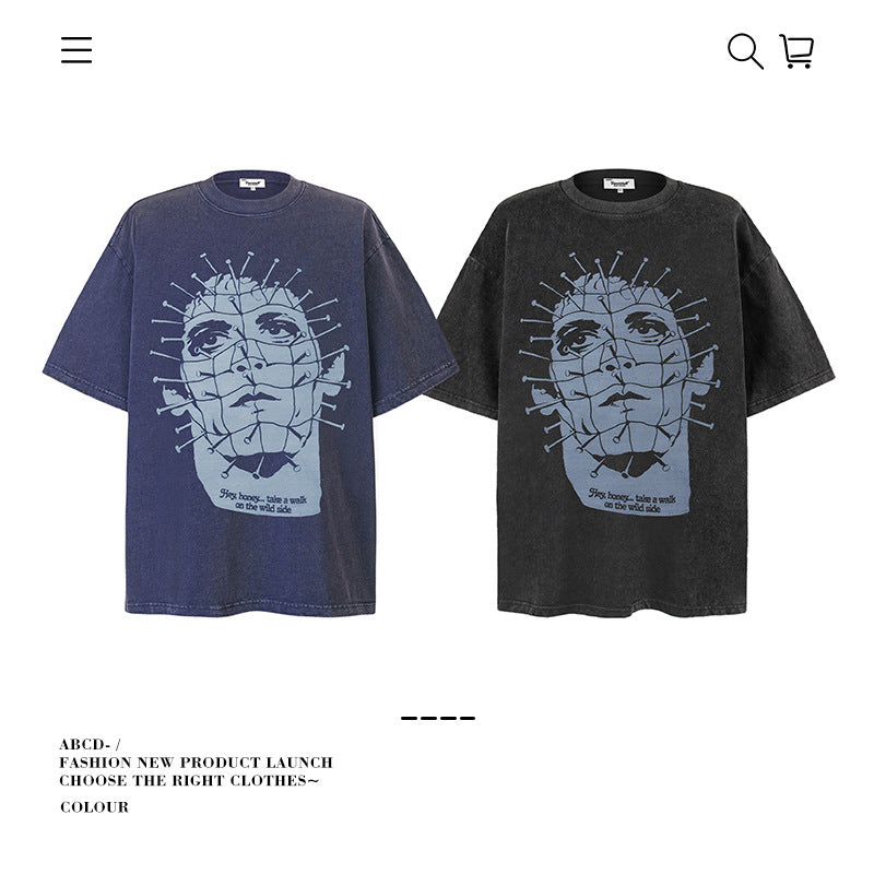 American vintage street T-shirt pure cotton men's and women's summer loose