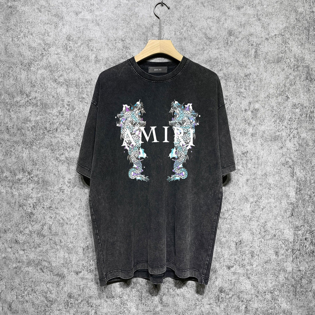 Amiri T Shirts Washed and Worn Retro Short Sleeve T-shirt