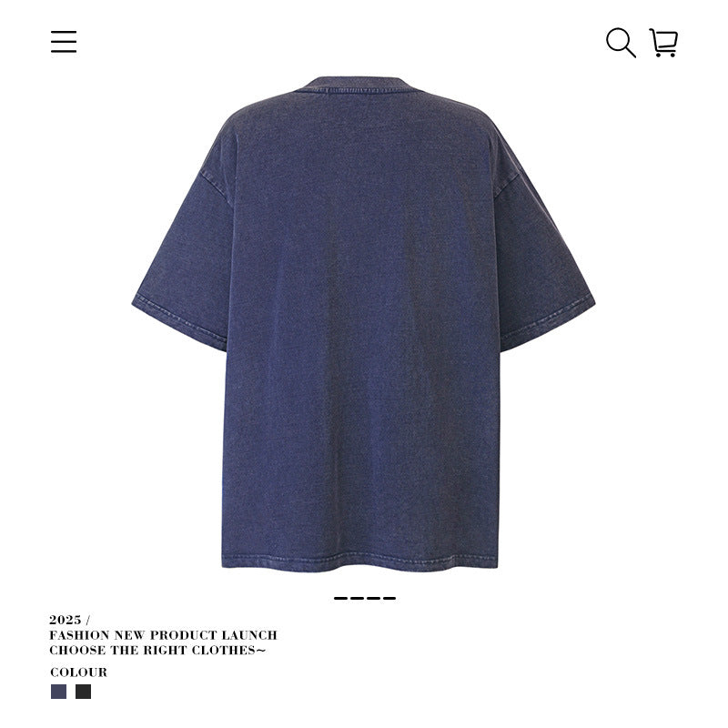 American vintage street T-shirt pure cotton retro men's and women's summer loose half sleeves