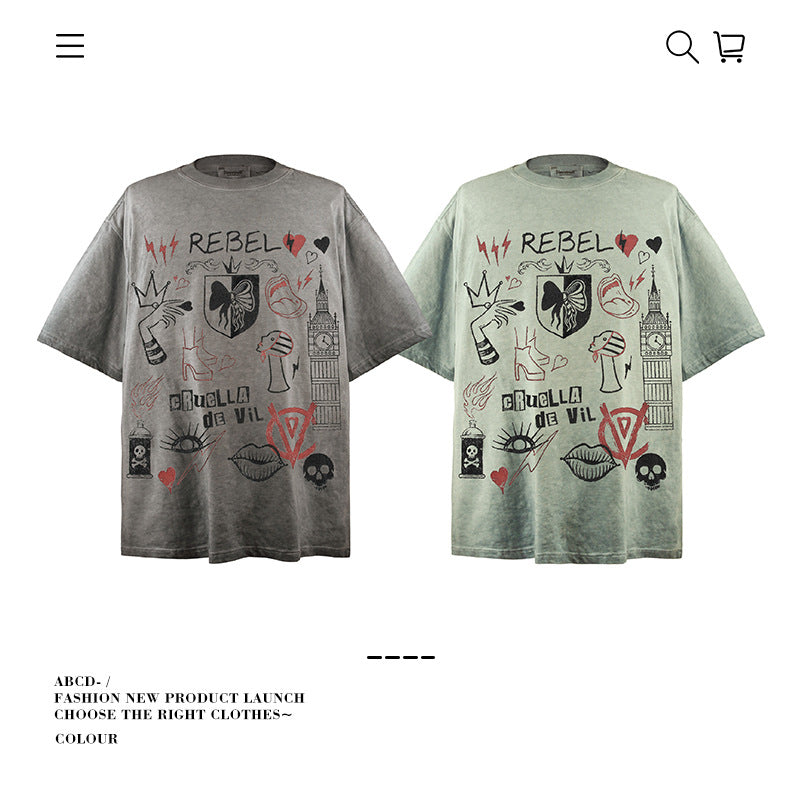 American vintage street T-shirt pure cotton men's and women's summer loose