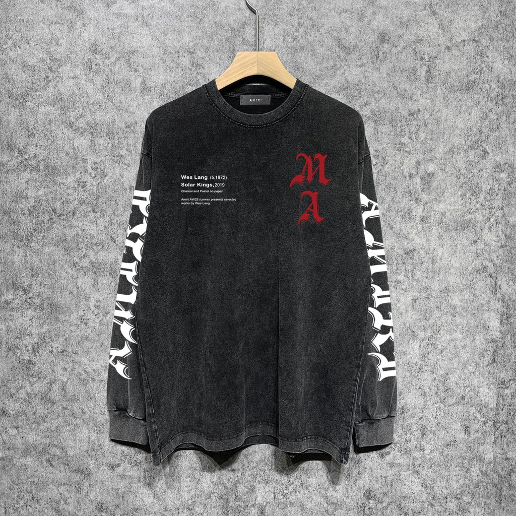 Amiri Long-Sleeved Shirt Cool Handsome Personalized Printed Vintage Retro Long Sleeve T-shirt