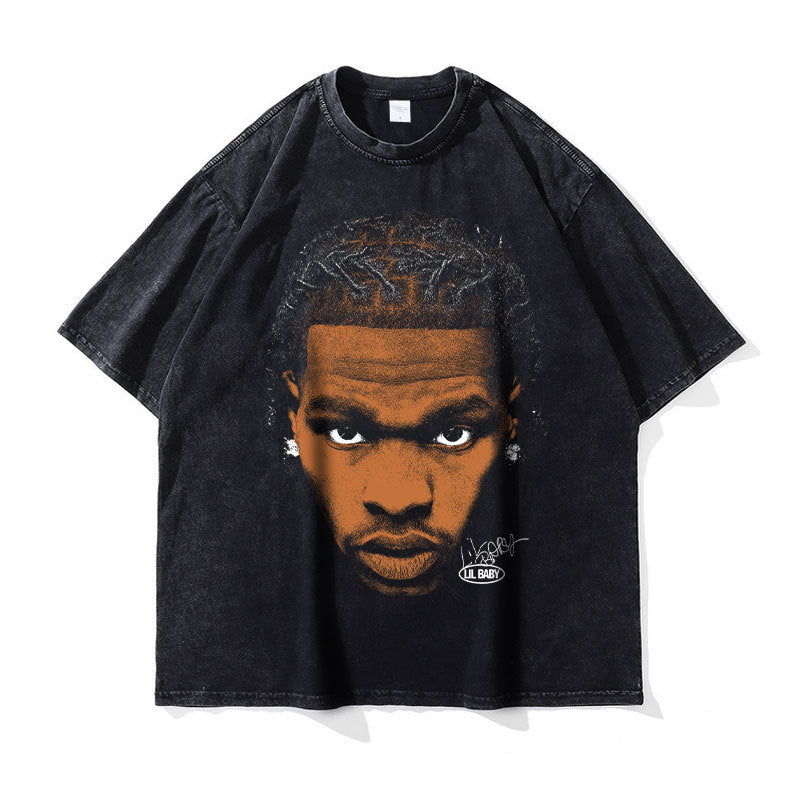 Asap Rocky T Shirts Washed Vintage Hip Hop Short Sleeve Print