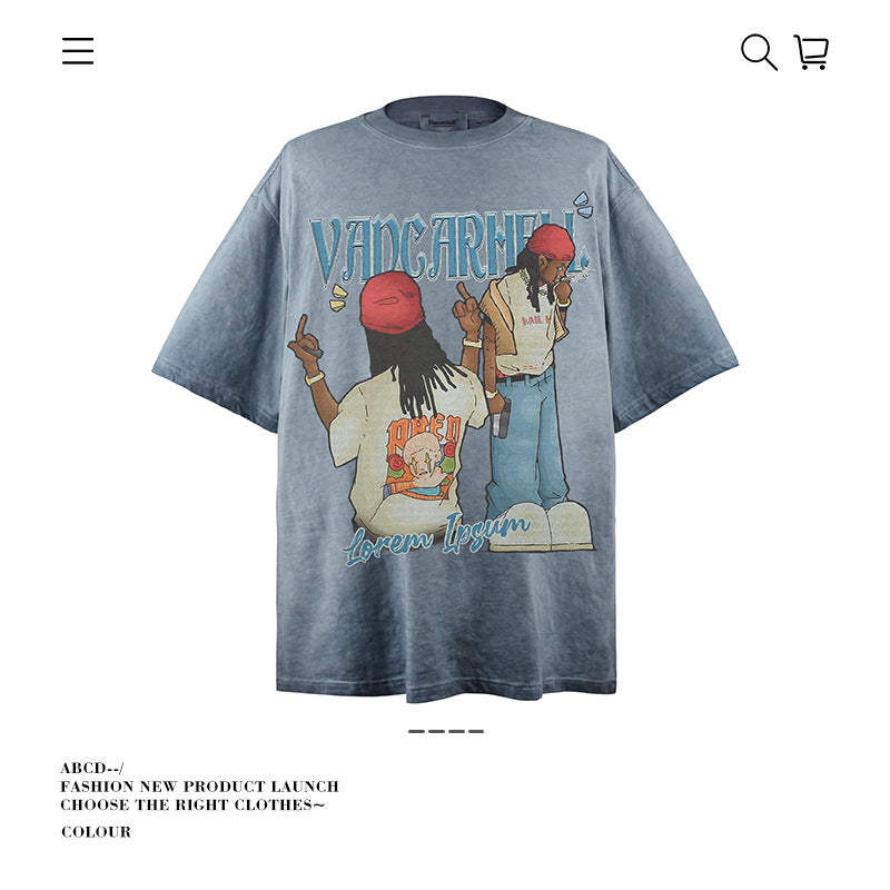 American vintage street T-shirt pure cotton retro men's and women's summer loose