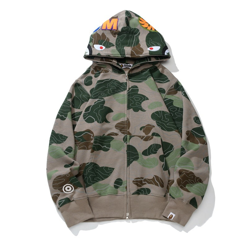 Bathing Ape Hoodie Autumn/Winter Camouflage Shark Hooded Cardigan Sweater Jacket
