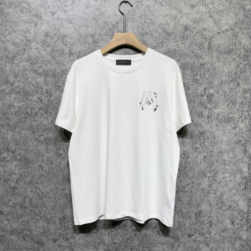 Amiri T Shirt Bone Letter Print Casual Round Neck