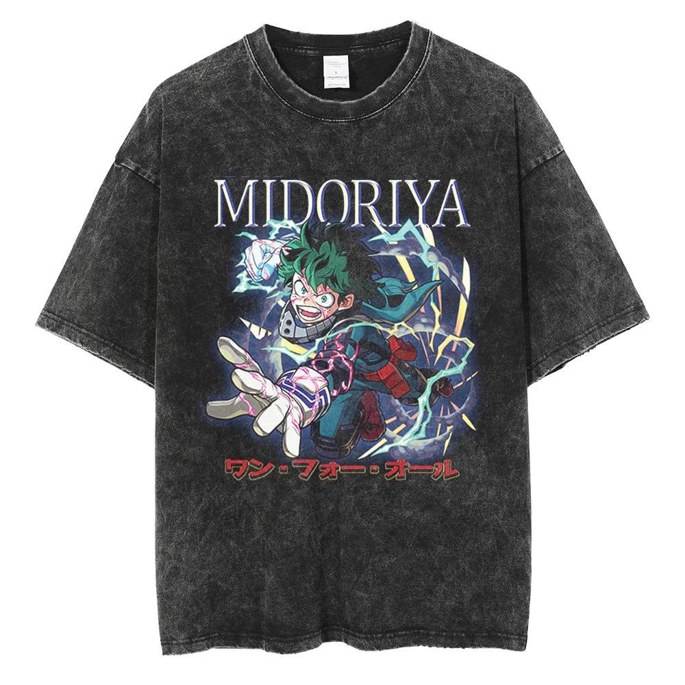 20242024 Fashion Streetwear Men Washed T Shirt Anime