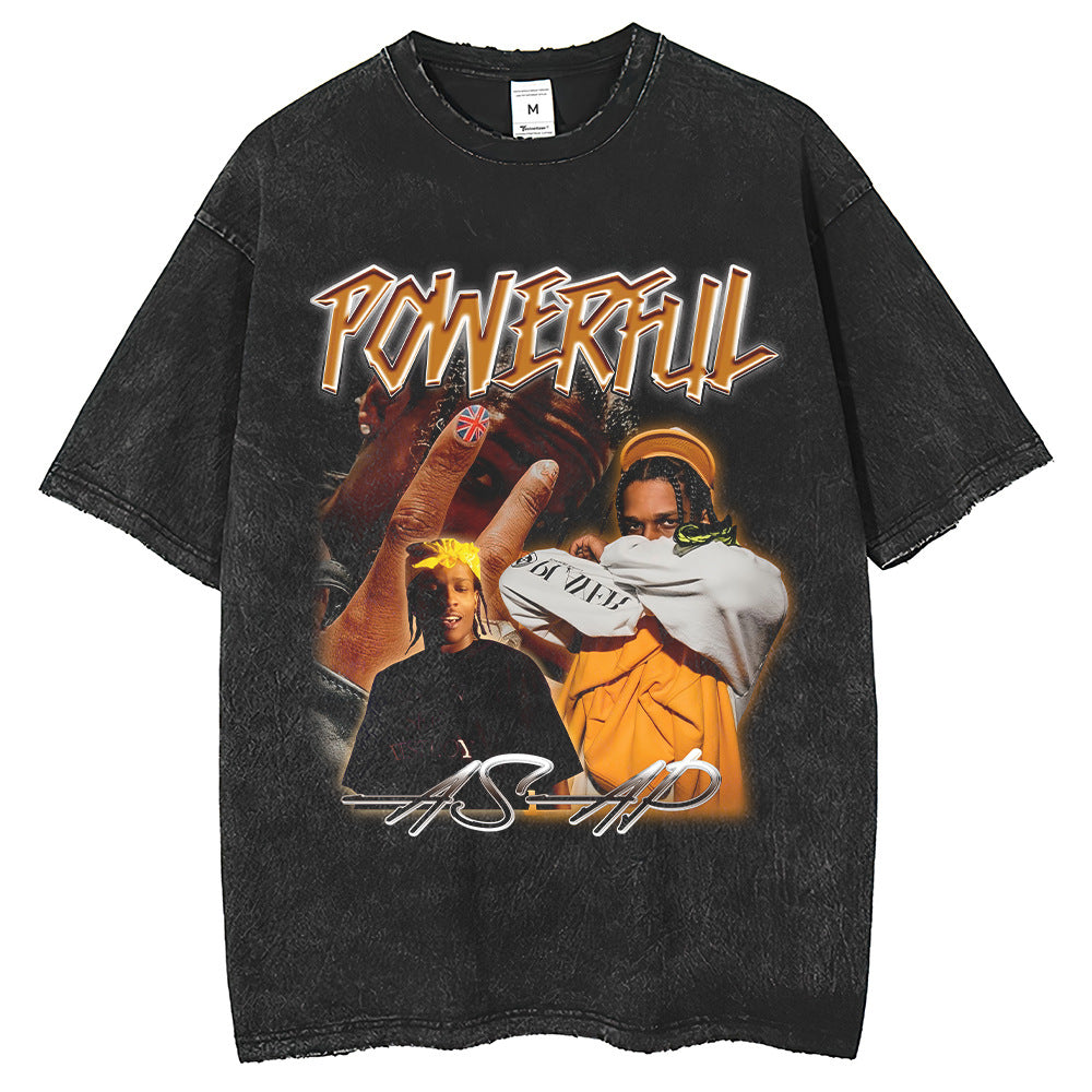 Asap Rocky T Shirts ASAPT Shirt Men's Summer Vintage Wash Short Sleeves