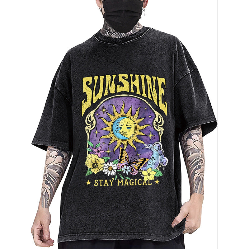 2024Sunshine Humorous Sun Moon Flower Butterfly Print Women
