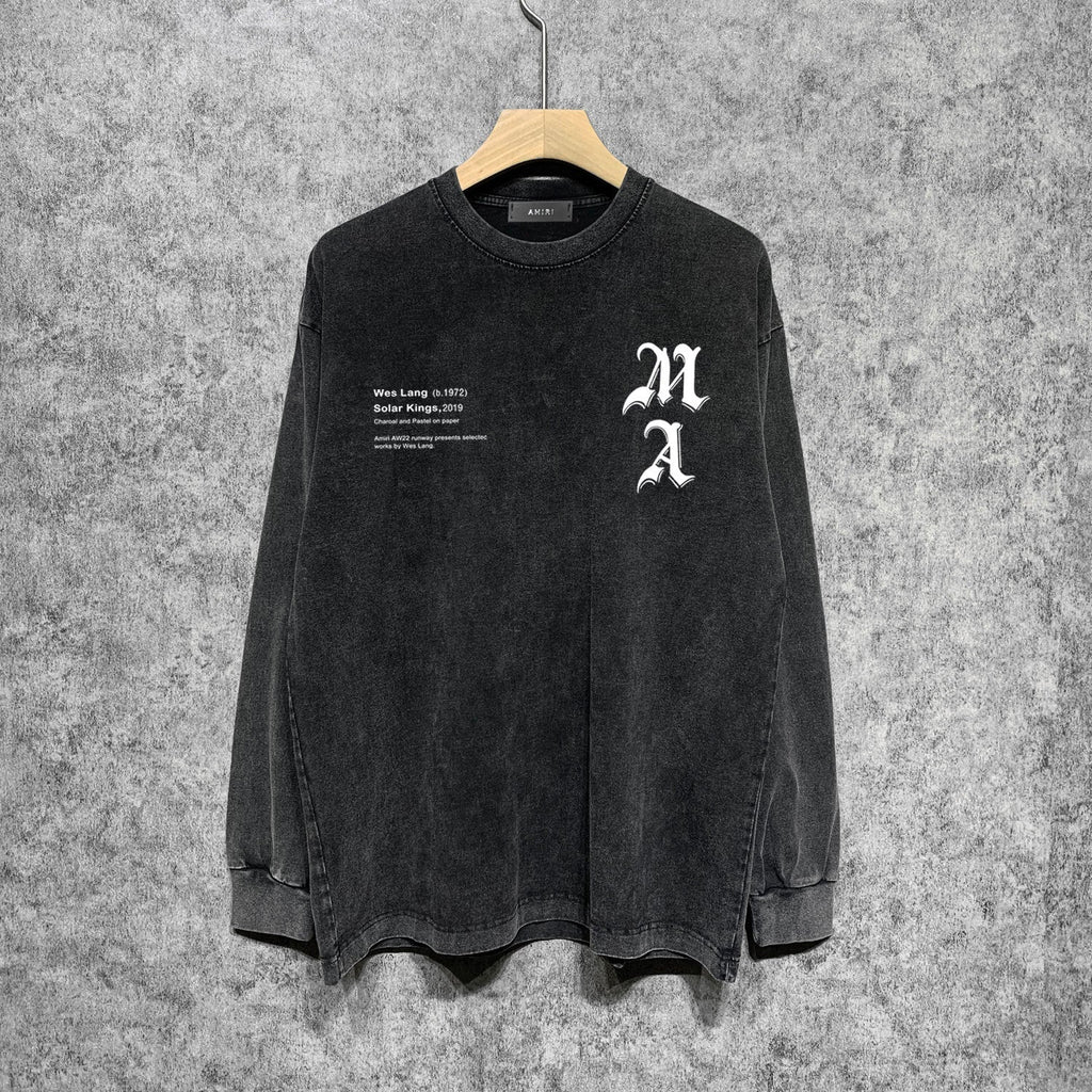 Amiri Long-Sleeved Shirt Horn Skull Vintage Distressed Long Sleeve T-shirt