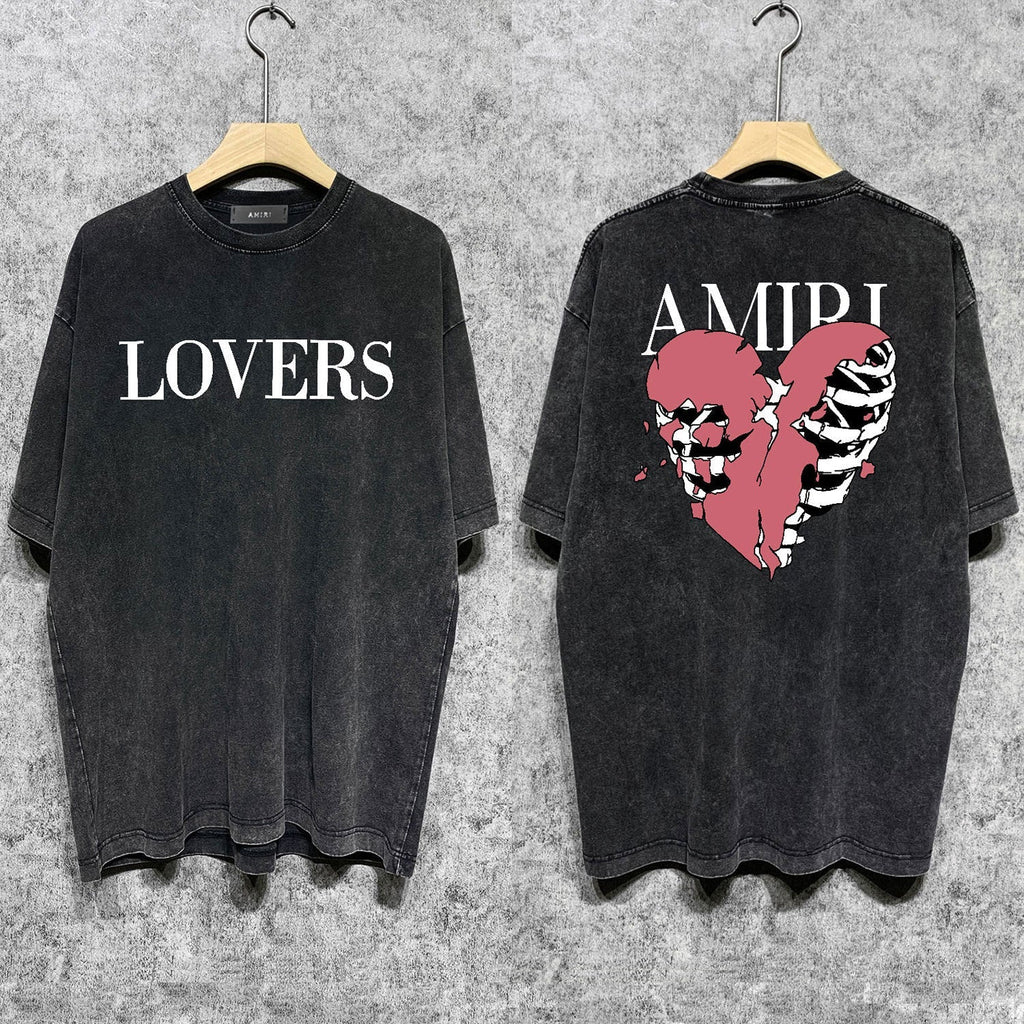 Amiri T Shirts Washed and Worn Retro Short Sleeve T-shirt