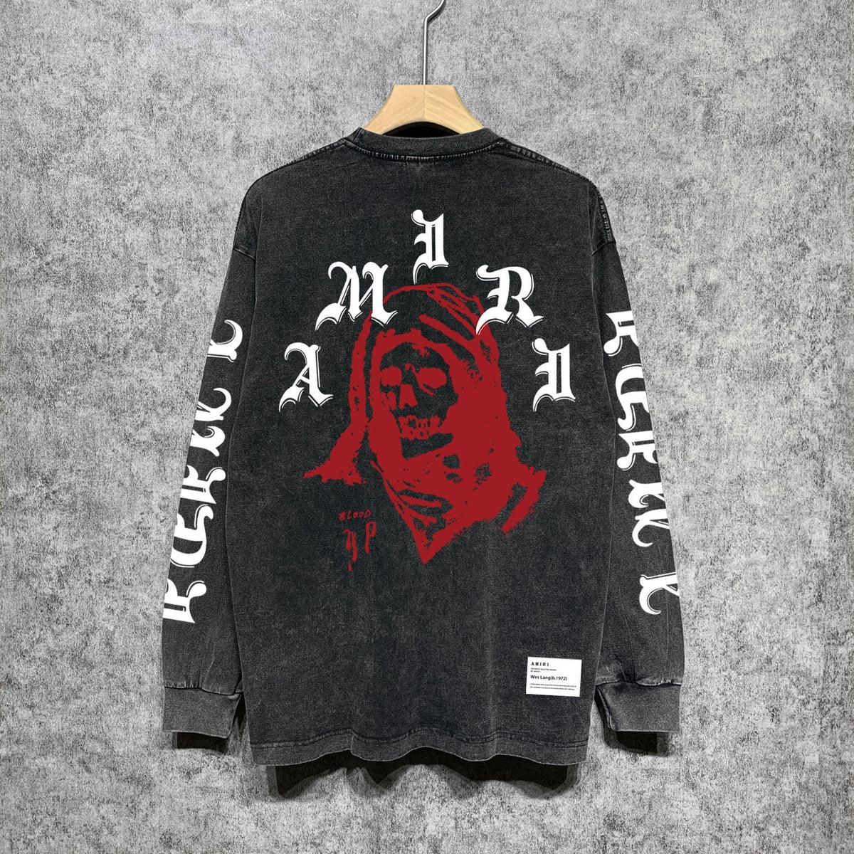 Amiri Long-Sleeved Shirt Cool Handsome Personalized Printed Vintage Retro Long Sleeve T-shirt