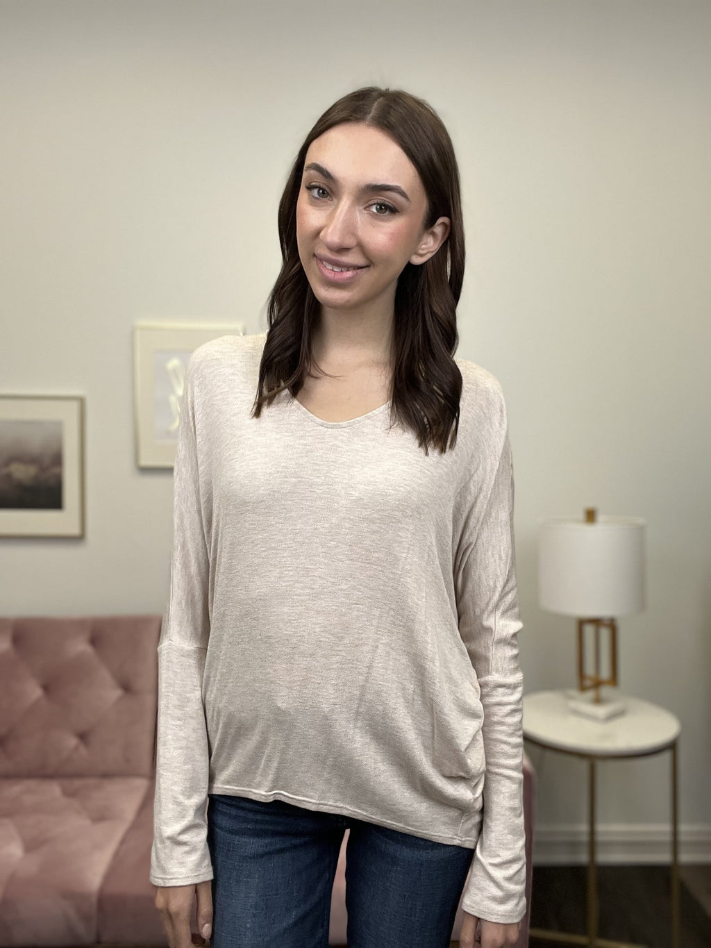 Some Sass Women's V-Neck Hi-Lo Long Sleeve Top