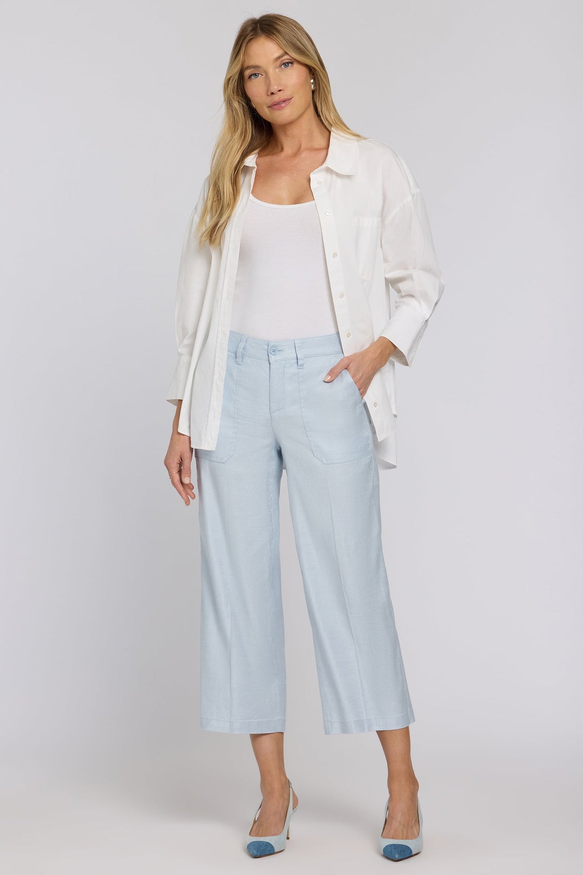 Wide Leg Cargo Capri Pants In Petite - Blue Clover