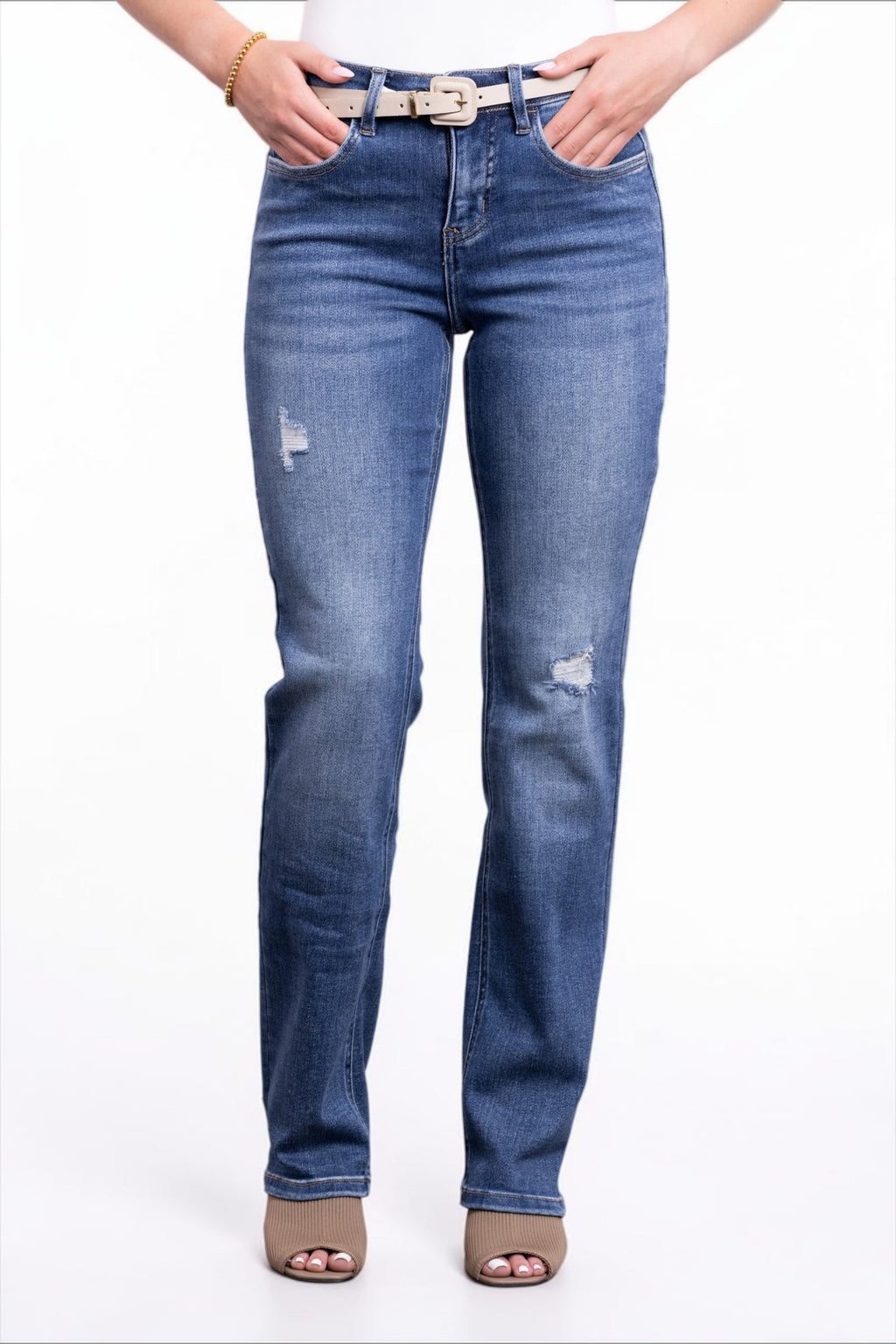 The Lana Mid-Rise Tummy Control Straight Leg Denim