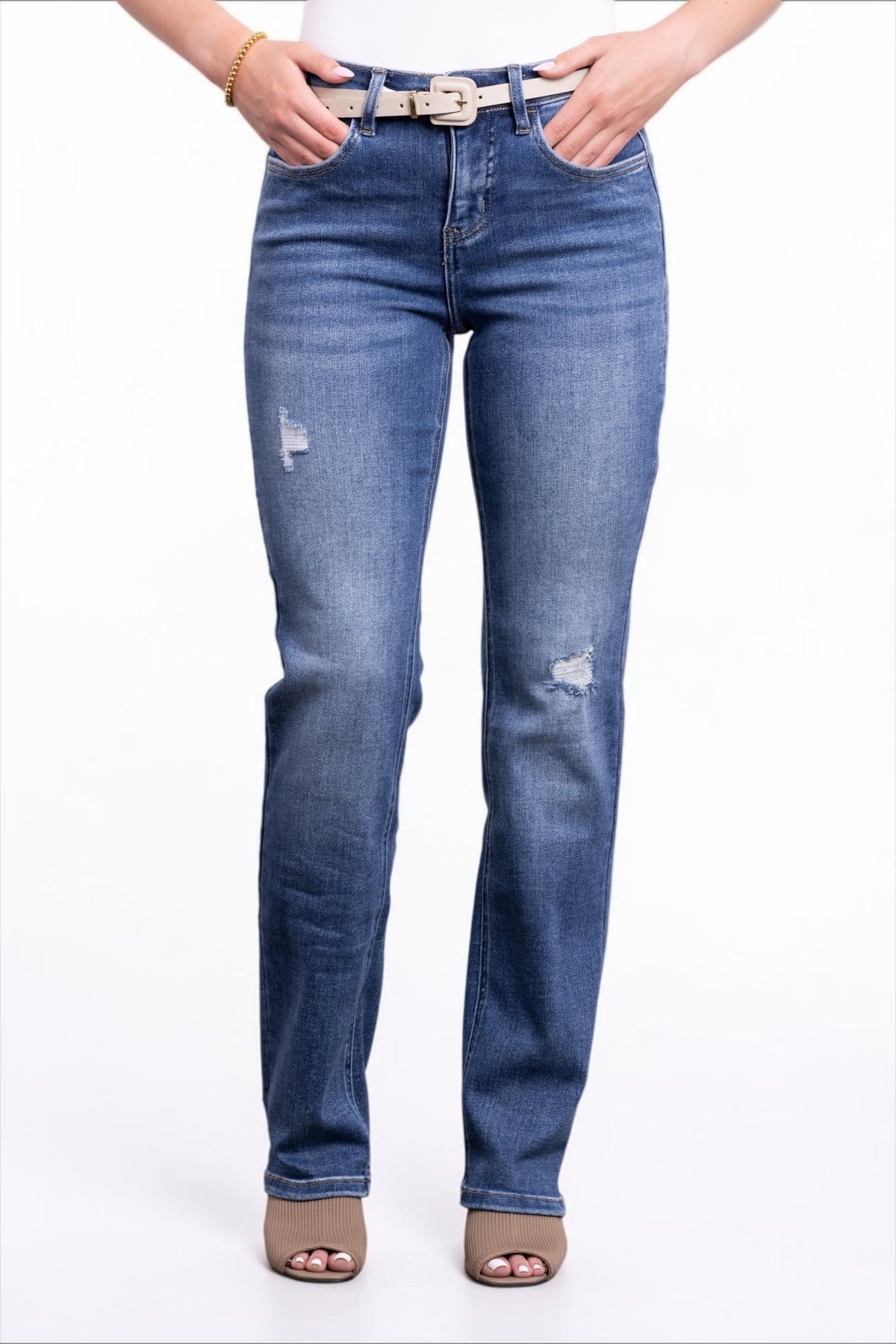 The Lana Mid-Rise Tummy Control Straight Leg Denim