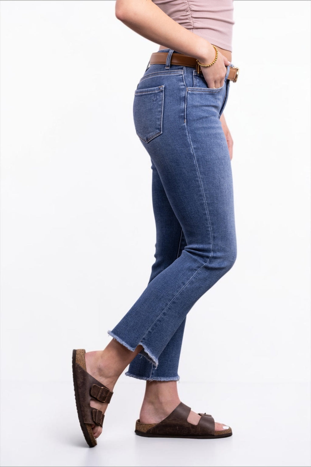 The Knox Mid-Rise Cropped Bootcut Tummy Control Jeans - Blue