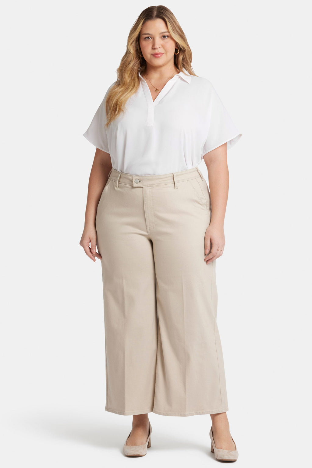 Mona Wide Leg Trouser Ankle Jeans In Plus Size - Feather