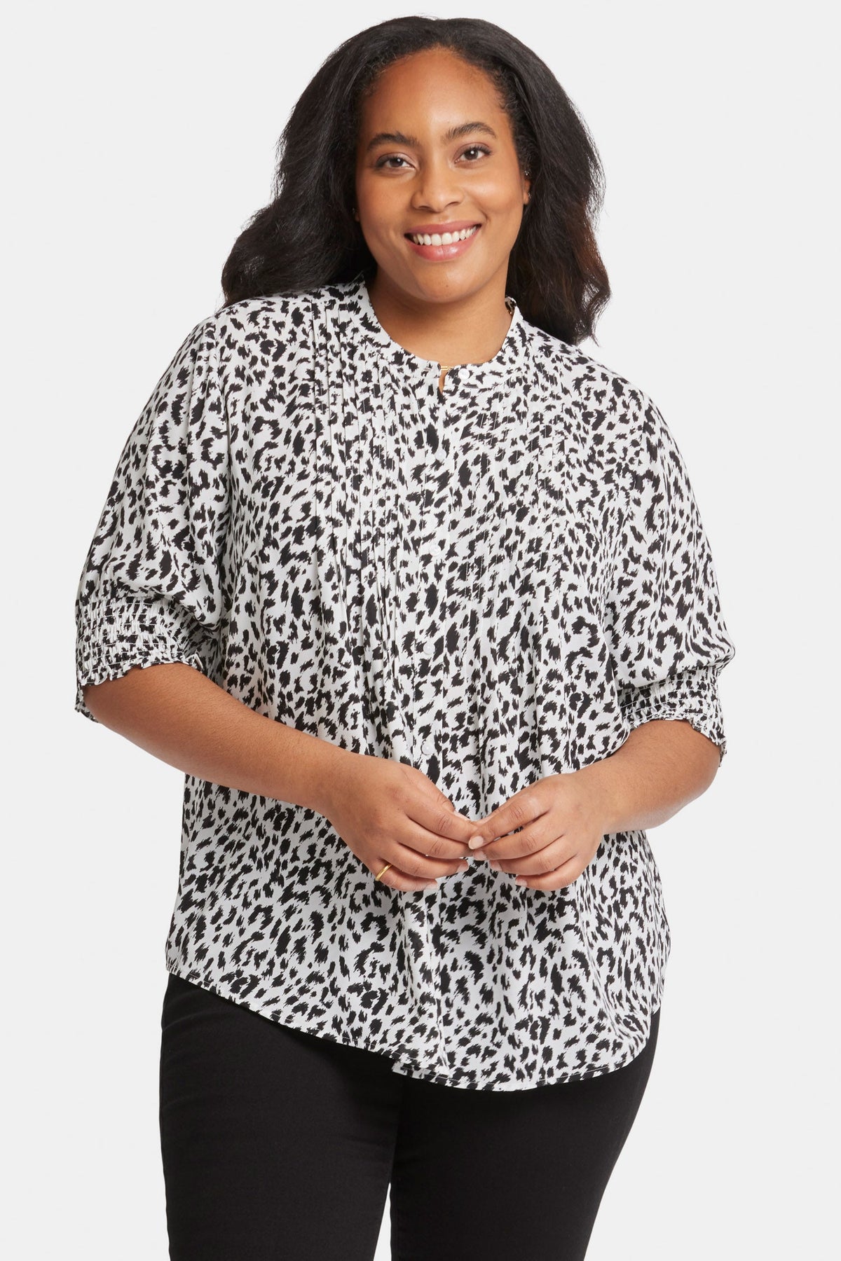 Pleated Peasant Blouse In Plus Size - Gato