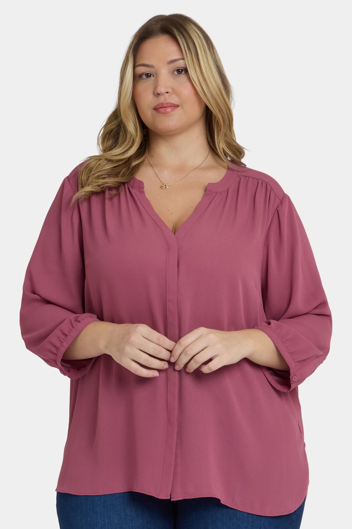 Pintuck Blouse In Plus Size - Vintage Rose
